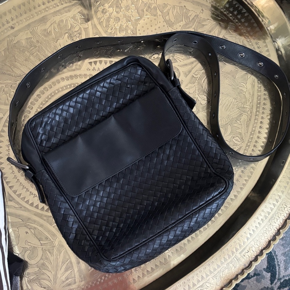 Bottega Veneta Black Woven Messenger Bag